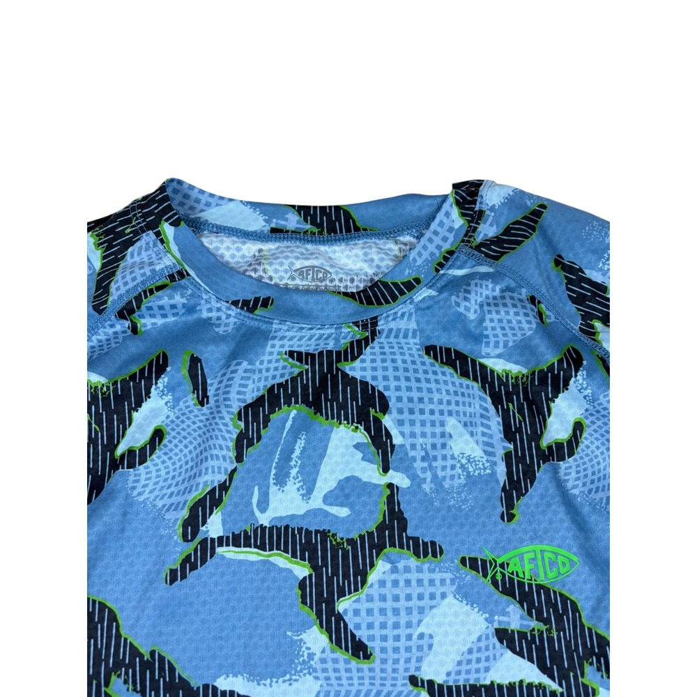 AFTCO Mens Blue Camo Performance Fishing Shirt Long Sleeve Sun Protection Large
